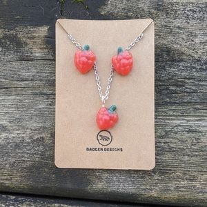 Handcrafted Raspberry Necklace and Earring set
